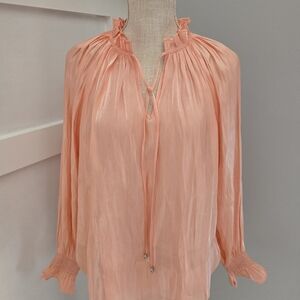 Chic Peach Blouse with Gathered Sleeves